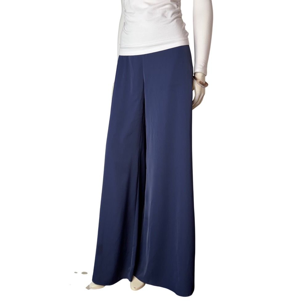 SHEIN Wide Leg High Waisted Trousers Navy Blue Minimalist Corporate Core Flowy S